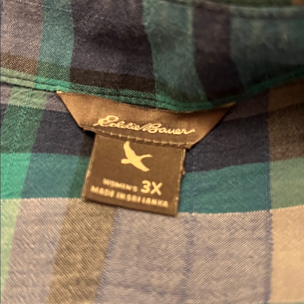 Eddie Bauer Navy & Teal Plaid Shirt - Picture 6 of 8